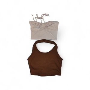 SHEIN Pink & Brown Halter Crop Tank Tops Size Small